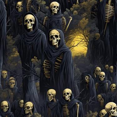 Imagem de YENHOME Papel de parede gótico escuro esqueleto ilusão gótica papel de parede descascar e colar crânio floresta temperamental arte macabra escura para Halloween quarto sala de jogos assustador