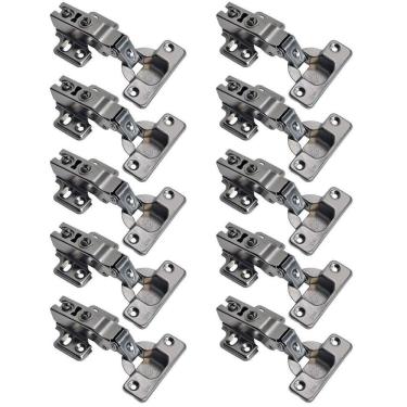 Imagem de Kit 10 Dobradiça 35Mm Reta Pistão Amortecedor Calço Slide On