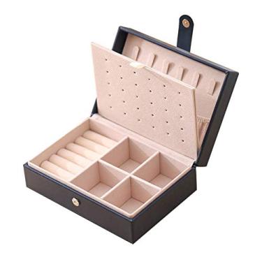 Imagem de Caixa de Joias Couro PU Portátil Multifuncional com Grande Capacidade Organizador e Estojo Armazenamento para Anéis Brincos Pulseiras Acessórios Cofre Prático Fashion Exquisito