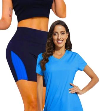 Imagem de KIT Camiseta DRY POLIAMIDA MALHA FRIA + SHORT Leg Legging REDINHA Suplex Conjunto Fitness 543-Feminino