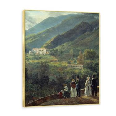 Imagem de NHLDZYH Moldura dourada. Pintura a óleo de paisagem romântica norueguesa famosa, J.C. Dahl, cópia de pintura a óleo clássica emoldurada para sala de estar ou escritório. (Paisagem 58). 40 x 50 cm.
