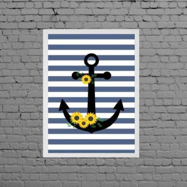 Imagem de Quadro Decorativo Âncora Girassol 45x34cm - Madeira Branca