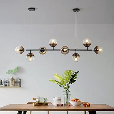 Imagem de Lustre pendente LED de 8 luzes, estilo Sputnik em metal, meados do século XX, para sala de jantar, cozinha, ilha e sala de estar. Lustre LED moderno com globo de vidro - Preto, 8 luzes, 160