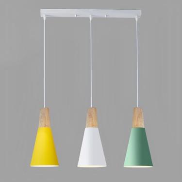 Imagem de Lustre nórdico linear, criativo e colorido, luminária pendente de metal com 3 lâmpadas E26, design moderno para ambientes internos, ideal para sala de jantar, quarto, cozinha e ilha.