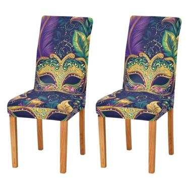 Imagem de STAYTOP 2 capas de cadeira de máscara de baile de carnaval, 2 peças, capas elásticas laváveis para cadeira de cozinha, protetor de assento removível para festas, festas, hotéis, salas de jantar