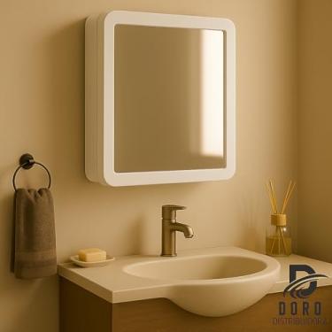 Imagem de Armário de Banheiro Moderno com Espelho para Sobrepor ou Embutir PP Resistente e Sustentável(" BRANCO ")