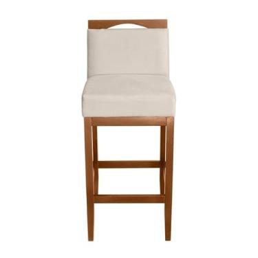 Imagem de 1 Banqueta Baixa para Balcão Estofada com Encosto em Madeira Cozinha Bancada Banco Alto Luxo(Bege,0,85cm total - 60cm assento)
