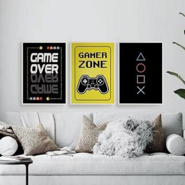 Imagem de Kit Quadros Gamer Game Over 24X18Cm 3 Peças