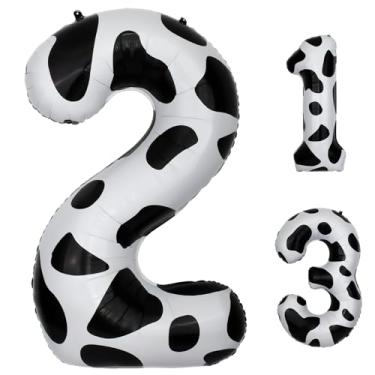 Imagem de Balões número 2 com estampa de vaca de 101 cm, balão de alumínio para festa de aniversário, decorações de festa de aniversário com tema de fazenda de vaca