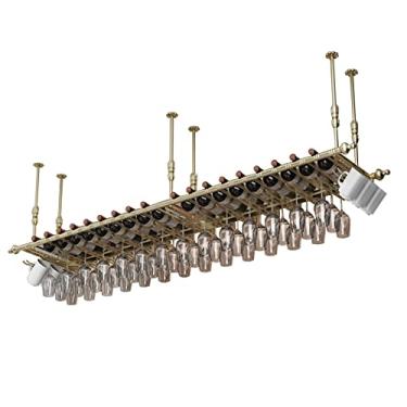 Imagem de Suporte para copo de vinho de teto, suporte de garrafa de vinho vintage, suporte de garrafa de teto de metal, prateleira decorativa de altura ajustável para bares, restaurantes, cozinhas suporte de