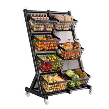 Imagem de Rack de exibição de lanches, rack de frutas e vegetais no chão, carrinho multicamadas com rodas, rack multifuncional de armazenamento de vegetais domésticos, organizadores de cozinha com cestas de