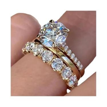 Imagem de Conjunto De Anéis De Zircônia Dourados Para Mulheres, Joias Redondas B