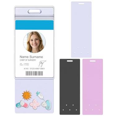 Imagem de Plifal Pacote com 3 porta-crachás Buddy - 5 furos azul rosa preto cartão de exibição vertical PVC crachá acessórios para enfermagem, enfermagem, saúde médica