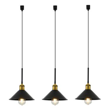 Imagem de Pingente de pista tipo H para pendurar em trilho de teto industrial preto, compatível com trilho de iluminação tipo H, soquete E26, pacote com 3 (lâmpadas não incluídas)