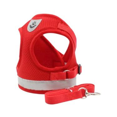 Imagem de Coleira Peitoral Refletiva com Guia Cães e Gatos | Conforto Tecido Respirável | Passeios Dia e Noite | Pequenos e Médios Shih Tzu Yorkshire Pinscher | Ajuste Fácil Velcro Metal TáNaTela (Vermelho)
