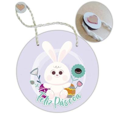 Imagem de Placa Porta com Alça Feliz Páscoa Coelho Coelha Ovo Guirlanda 19cm - R