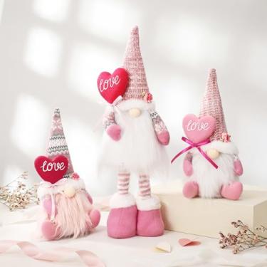 Imagem de Sumind 3 peças de boneca sentada para o dia dos namorados, decoração de gnomos rosa, enfeite de dia dos namorados com pernas longas para decoração de mesa de escritório em casa, lareira