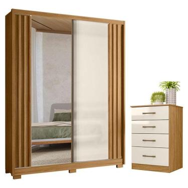 Imagem de Guarda Roupa Solteiro Colorado E Cômoda Ms913 Freijó Off White Com Espelho - Moval