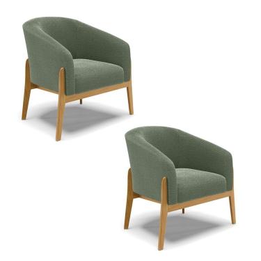 Imagem de Poltrona Decorativa Base Madeira Kit 2 Stella Bouclê Menta D03 - D'rossi