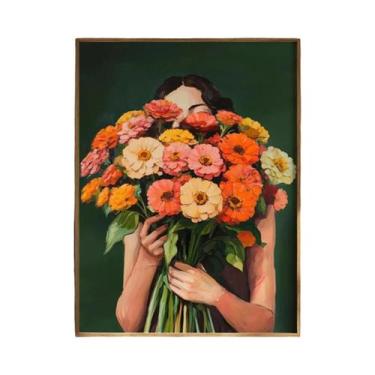 Imagem de Pôster De Arte Abstrata De Mulher Com Flores, Estilo Japandi Minimalis