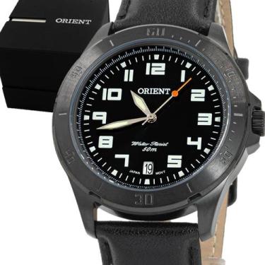 Imagem de Relogio Masculino Orient Analogico Aço Inoxidavel Preto Pulseira Couro
