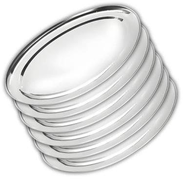 Imagem de Kit 6 Travessas Oval Rasa Aço Inox 30cm Para Servir Alimentos Porções 