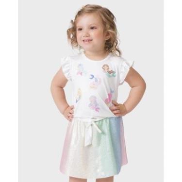 Imagem de Conjunto sereia com saia colorida verão leve divertido estiloso - Creme e Rosa - Menina 1 a 4 anos-Feminino