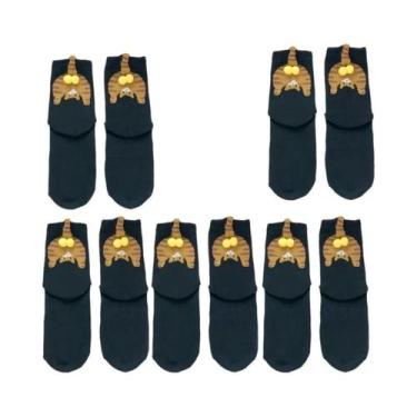 Imagem de Meias De Casal De Gato De Desenho Animado Fofas, De Algodão, Cano Médi