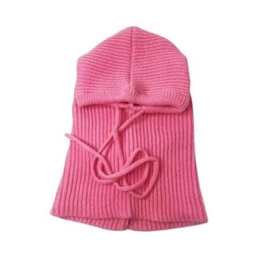 Imagem de Gorro Feminino De Tricô Grosso E Quente Com Capuz Balaclava E Gola Fal