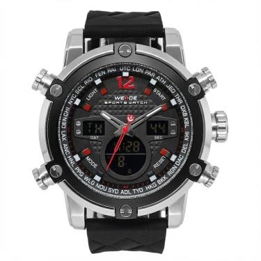 Imagem de Relógio Masculino Weide AnaDigi WH-5205 Prata e Preto e Vermelho