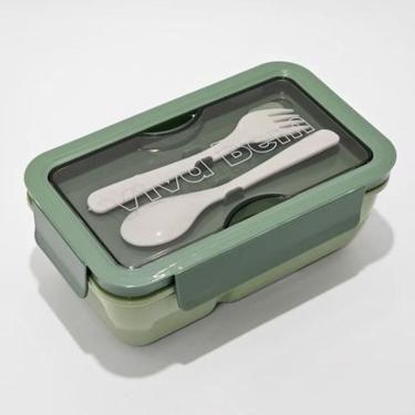Imagem de Pote Marmita Lancheira 850Ml Duas Divisões Lunch Box Colher e Garfo Resistente