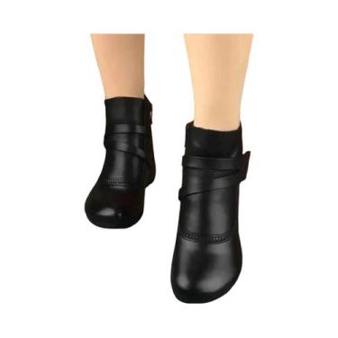 Imagem de Botas Femininas De Salto Baixo Com Zíper Lateral, Botas Curtas Casuais