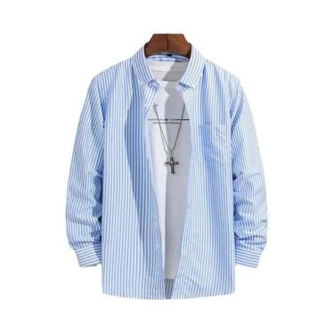 Imagem de Camisas Sociais Masculinas Slim Fit Listradas E Xadrez De Manga Longa,