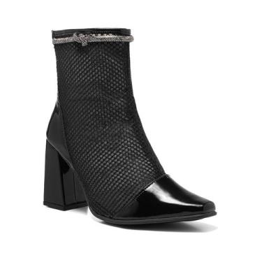 Imagem de Bota Feminina Tela Cano Curto Bico Quadrado Strass Macia - Stessy Shoe