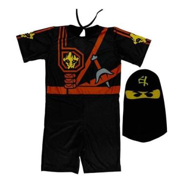 Imagem de Fantasia Ninjago Infantil Lego Preto Curta com Gorro, G 9 - 12