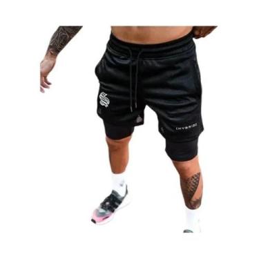Imagem de Shorts Esportivos Masculinos De Verão Em Tecido Mesh, Dupla Camada, Pa