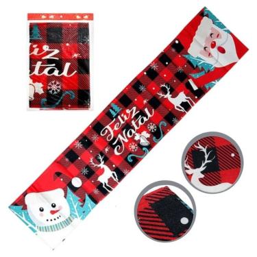 Imagem de Caminho De Mesa Natalino Xadrez Vermelho 1,8m X 33cm Decorativo