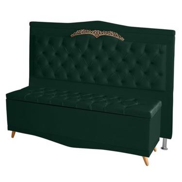 Imagem de Kit Cabeceira De Cama Box E Calçadeira Baú Madri Casal 140 Cm Suede Verde Do Lar Móveis E Decoração