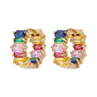 Imagem de Brincos De Argola Em Aço Inoxidável Com Zircônia Arco-Íris Para Mulher