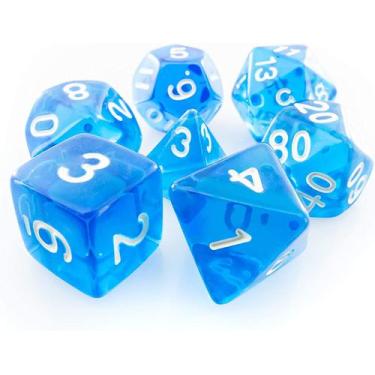 Imagem de Conjunto de 7 Dados de RPG Azul Translúcido - T&G