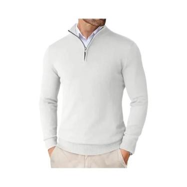 Imagem de Suéter Masculino Esportivo Slim Fit Leve Com Zíper De Um Quarto, Gola 