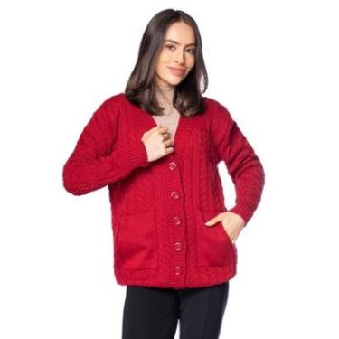 Imagem de Casaco Feminino Oliveira Malhas Tricot Botões Bege-Feminino
