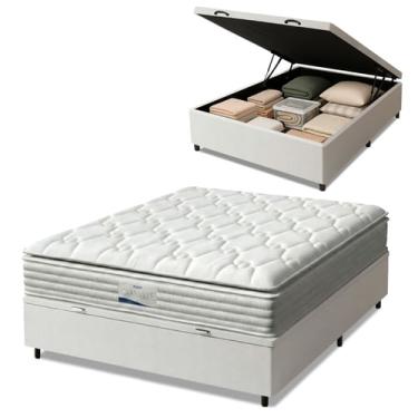 Imagem de Cama Box Baú Casal Colchão Molas Ensacadas Granville Com Pillow Probel 138x188x69cm Branco