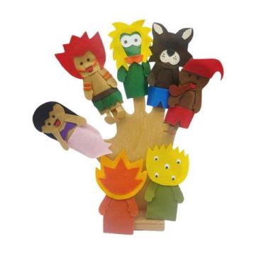Imagem de Dedoches Folclore com 7 Peças Contar Histórias Brinquedo em Feltro Lúd