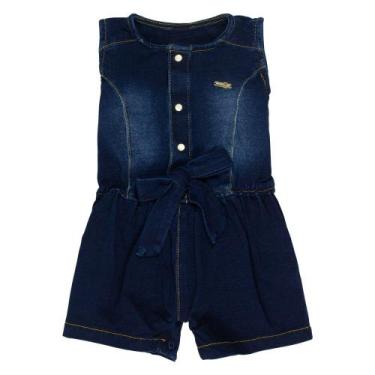 Imagem de Macacão curto lacinho jeans escuro para bebê - Era Uma Vez, P