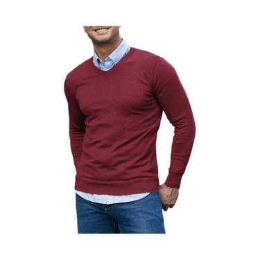 Imagem de Suéter Masculino Slim Fit Com Decote Em V, Tricotado, Leve, Respirável