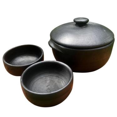 Imagem de Kit Panela de Barro 3 Litros 2 Cumbucas Capixaba Artesanal Moqueca Fei
