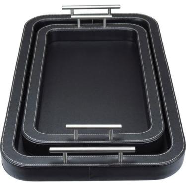 Imagem de Kit 2 peças bandeja para servir decorativa sintético preto - NH