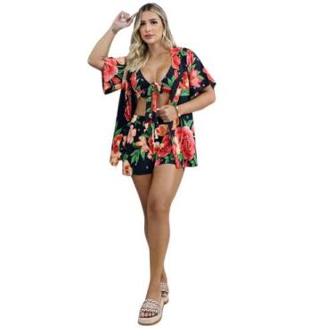 Imagem de Biquini Conjunto 3 Peças Kimono Short Top Saída De Praia - Universo Ma