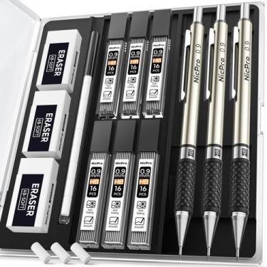 Imagem de Conjunto de Lapiseiras Mecânicas Nicpro 0,9 mm com 3 Peças e Borrachas
